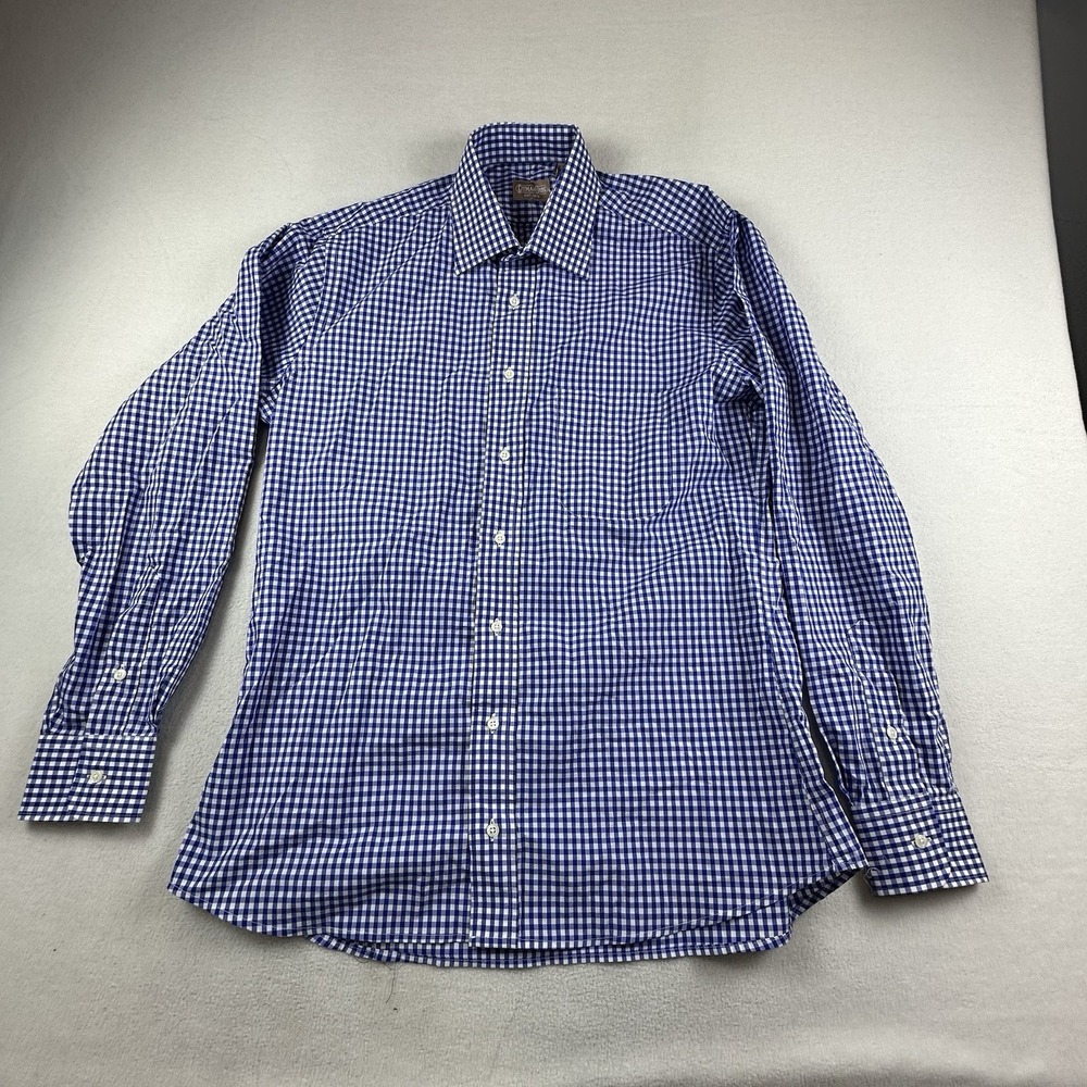 Gitman Bros Dress Shirt Mens 15.5 Blue Check Button Up Long Sleeve USA Vintage
